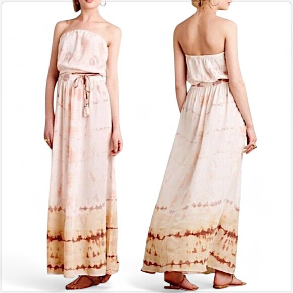 Gypsy 05 Anthropologie Blush Sibori Silk Tie Dye Strapless Cover Up Maxi Dress S - Picture 1 of 6